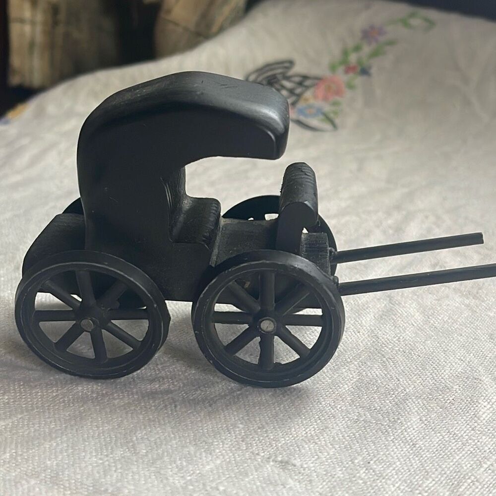 Vintage handmade wooded toy - horse carriage, issues